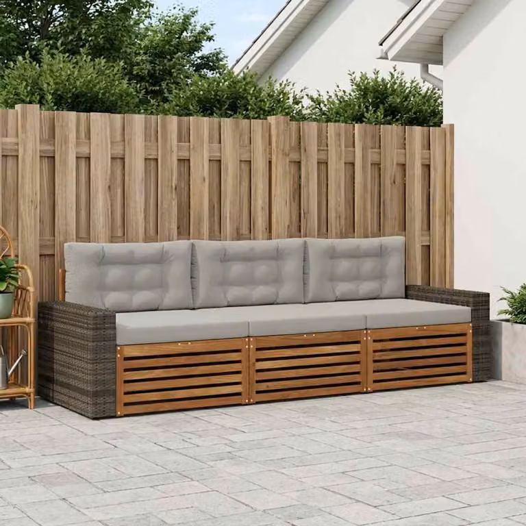 Set di divani da esterno vidaXL in legno di acacia con cuscini, beige e grigio