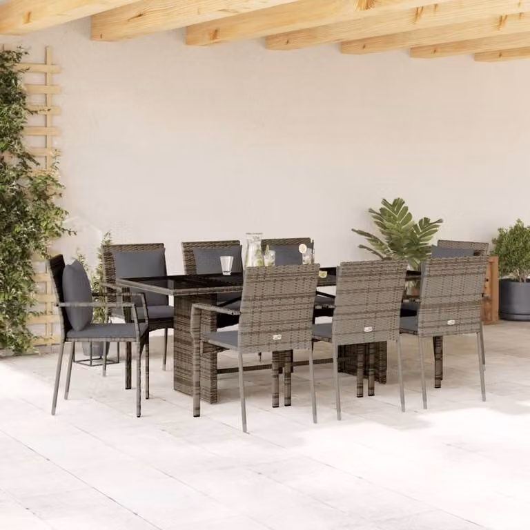 Maison Exclusive - Set da Pranzo da Giardino 9 pz con Cuscini in Polyrattan Grigio