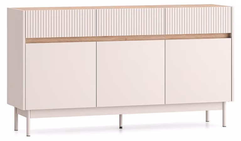 Selsey Dunea – Credenza a 3 ante con 3 cassetti, grigio cashmere/effetto legno di quercia, 154 cm
