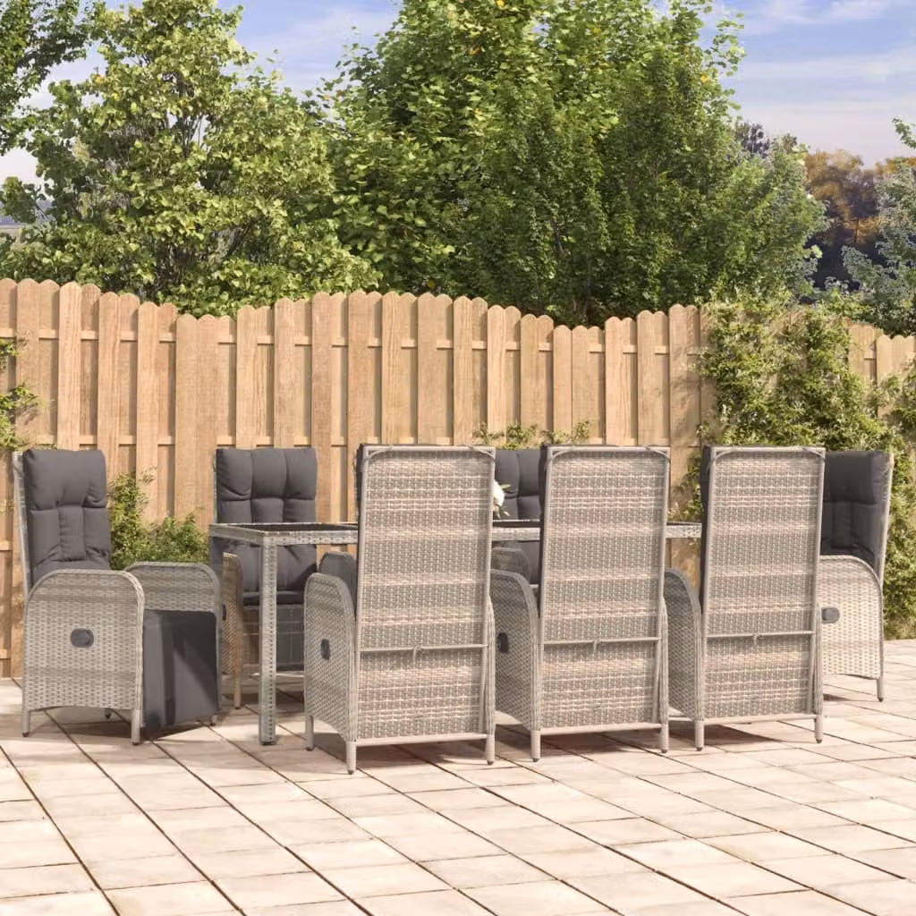 Set da pranzo da giardino vidaXL in polyrattan e legno di acacia grigio, 9 pezzi
