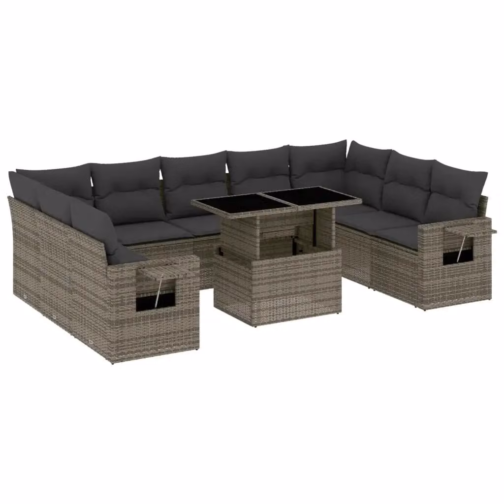 Set Divano da Giardino vidaXL 10 pz a Forma a L con Cuscini Grigio in Polyrattan e Tavolino da Esterno – 2