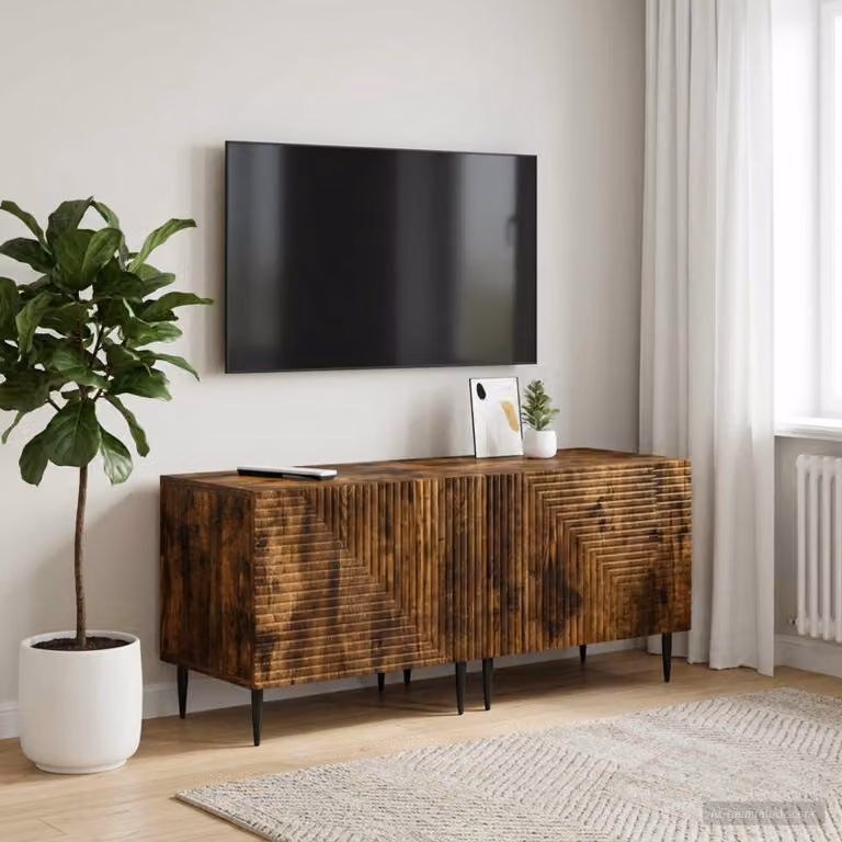 Mobile TV vidaXL in legno ingegnerizzato Rovere Fumo marrone con ruote e scomparti multimediali L: 49,0 cm, P: 35,0 cm, H: 43,0 cm