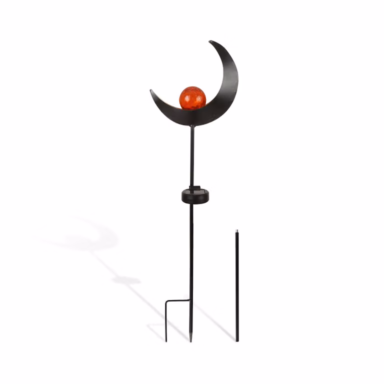 Lampada solare da giardino a forma di mezzaluna – Lampada a LED con effetto fiamma, resistente alle intemperie, in metallo; lampada solare da esterno; decorazione da giardino con effetto fiamma