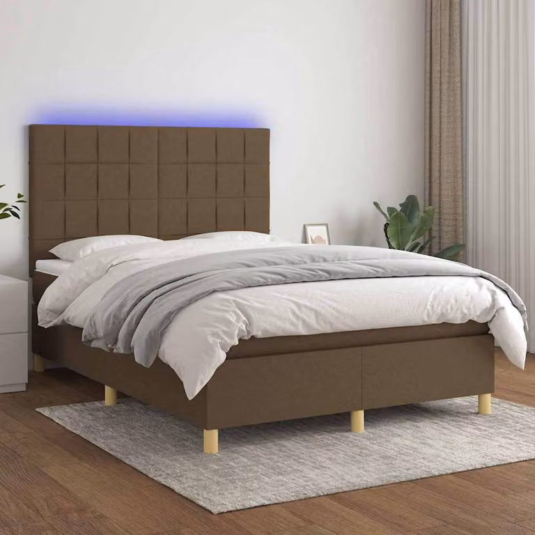 Letto Ibrido con Materasso e Illuminazione LED vidaXL in Tessuto Marrone Scuro L/P/H: 140 x 200 x 203 cm
