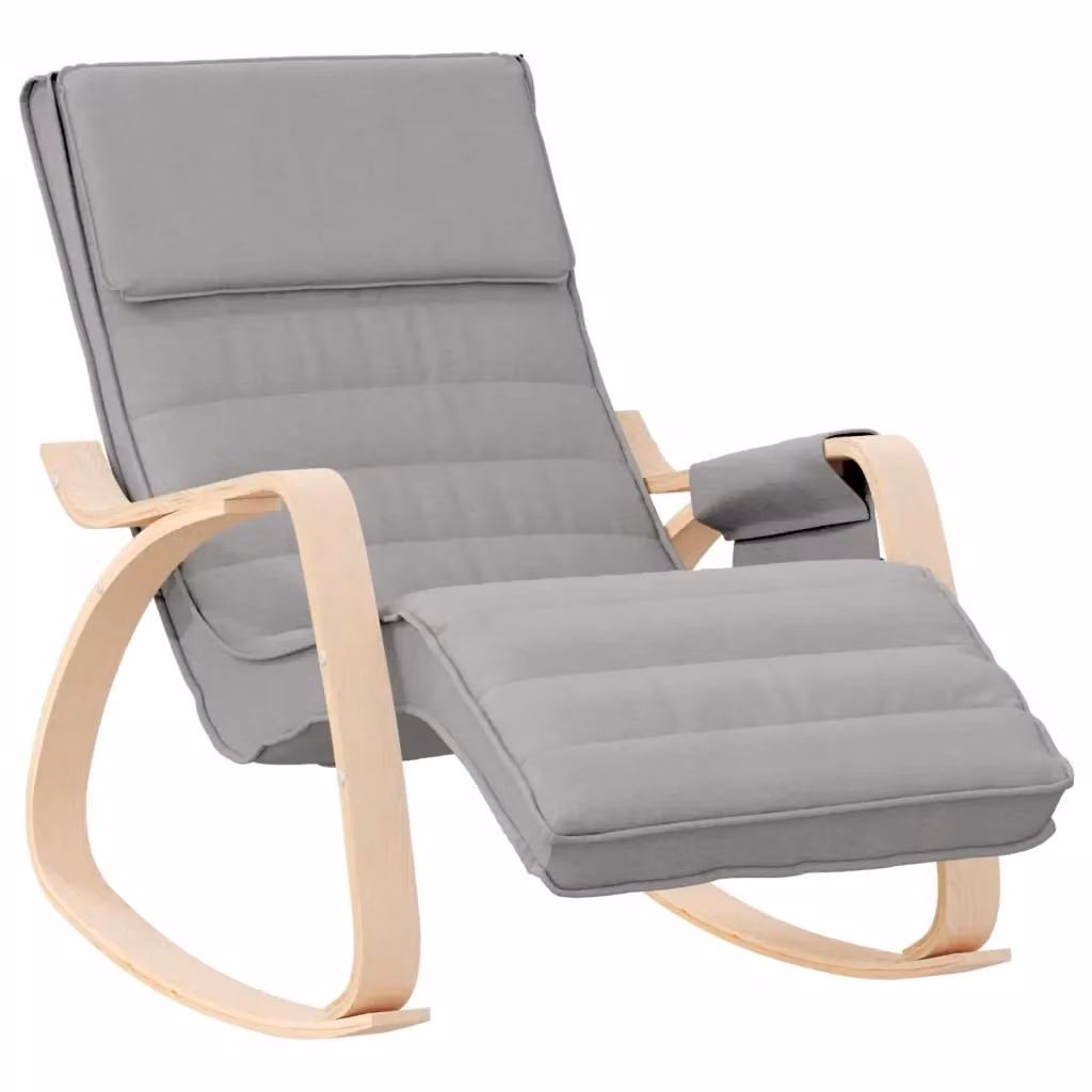 Sedia a Dondolo vidaXL in Tessuto Grigio con Struttura in Legno di Betulla – 2