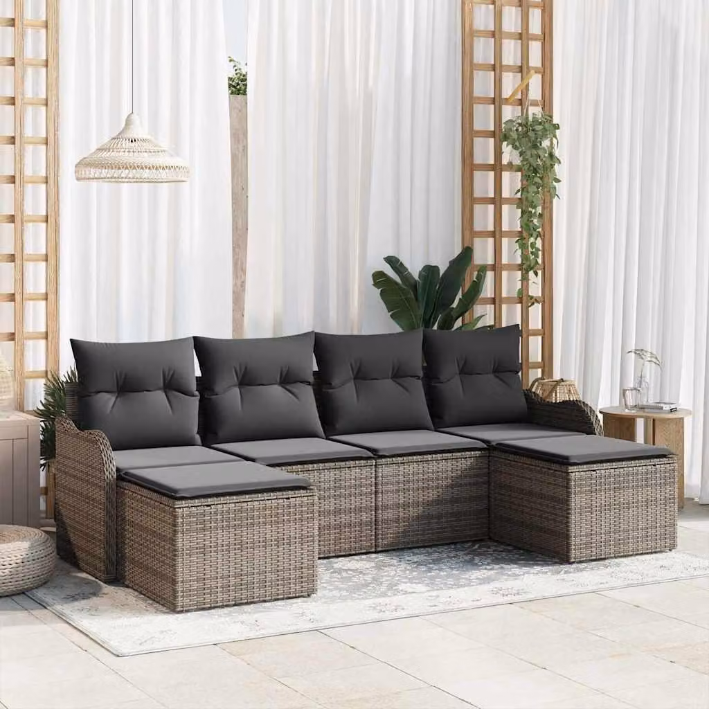 Maison Exclusive - Set Divano da Giardino 6 pcs Grigio polyrattan