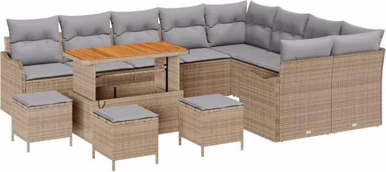 Set Divano da Giardino con cuscino 13 pcs Beige polyrattan