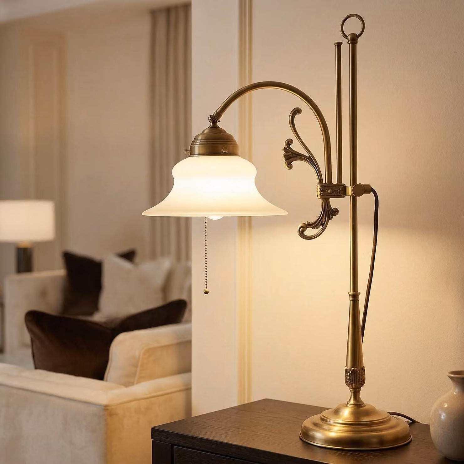 Berliner Messinglampen Lampada da tavolo ELISABETH, Bronzo / Ottone antico, Soggiorno / Sala da pranzo, Ottone, Antico, Lampada da tavolo