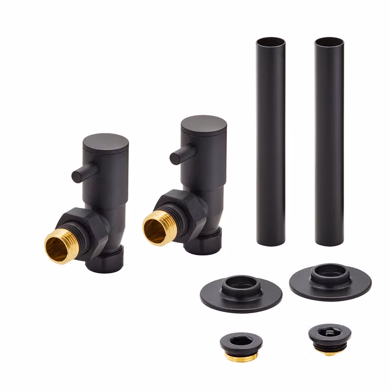 Set Minimalista di Valvole a Squadra e Copri Tubi per Radiatore - Nero