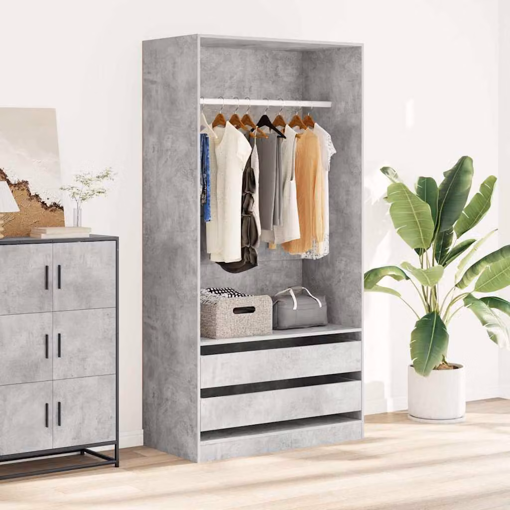 Armadio moderno vidaXL in legno MDF grigio con ante a battente e cassetti integrati L: 100 cm, P: 50 cm, H: 200 cm