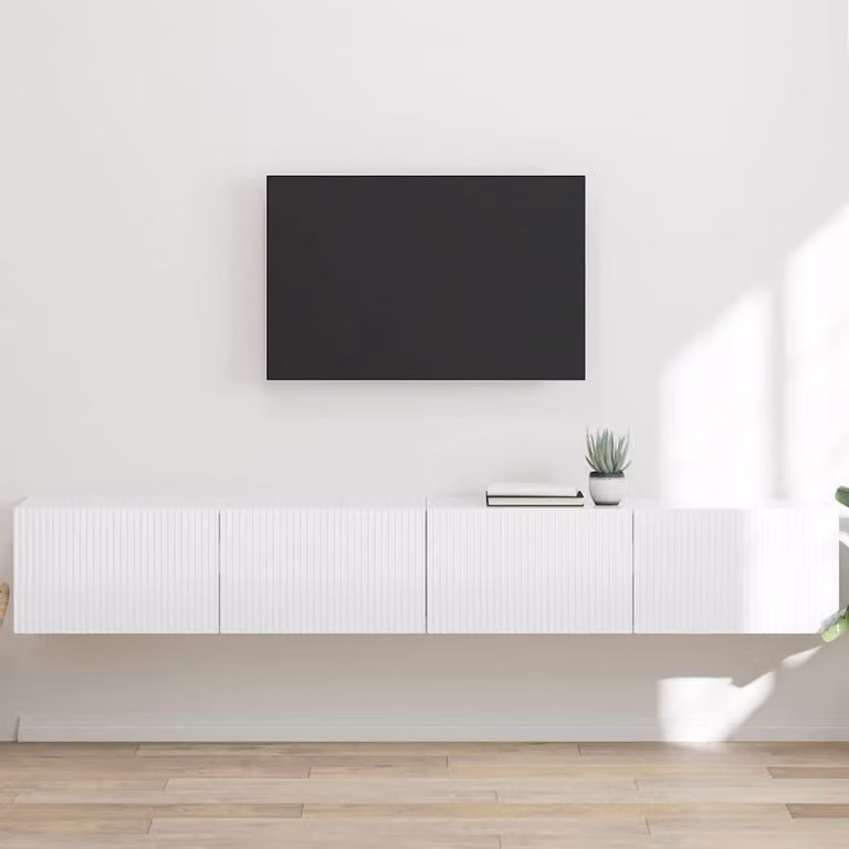 Set di 2 mobili TV da parete vidaXL in legno MDF bianco lucido, design moderno per il tuo soggiorno