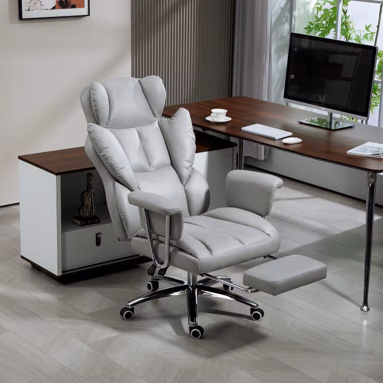 sedia girevole da lavoro okwish sedia executive girevole regolabile in altezza con braccioli e schienale, sedia da ufficio sedia da scrivania con poggiapiedi e funzione reclinabile, grigio chiaro