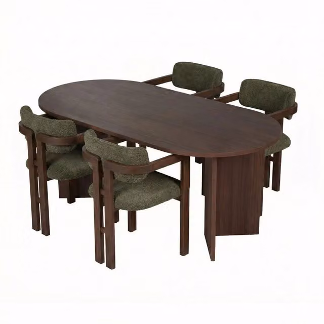 Set di tavolo e 5 sedie Hanah Home in legno e laminato, moderno, L/P/H: 180 x 90 x 75 cm, Verde e Marrone