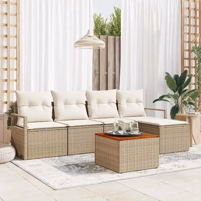Set Divano da Giardino 6 pz Beige e Crema polyrattan 3356363