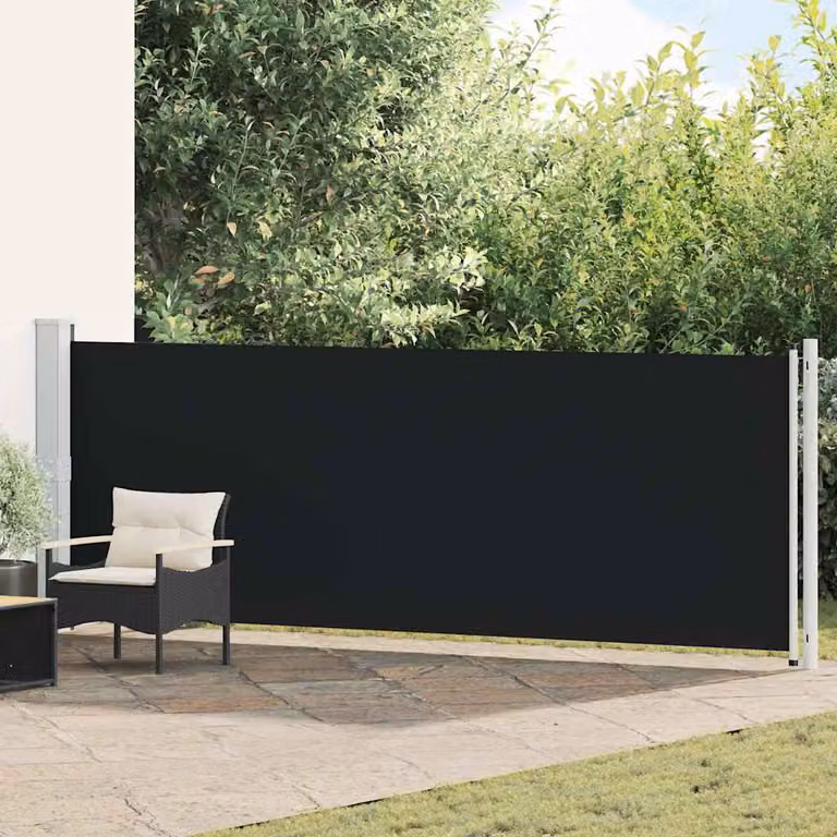 Tenda Laterale Retrattile vidaXL per Patio in Poliestere e Acciaio, L: 600 cm, H: 140 cm, Colore Nero