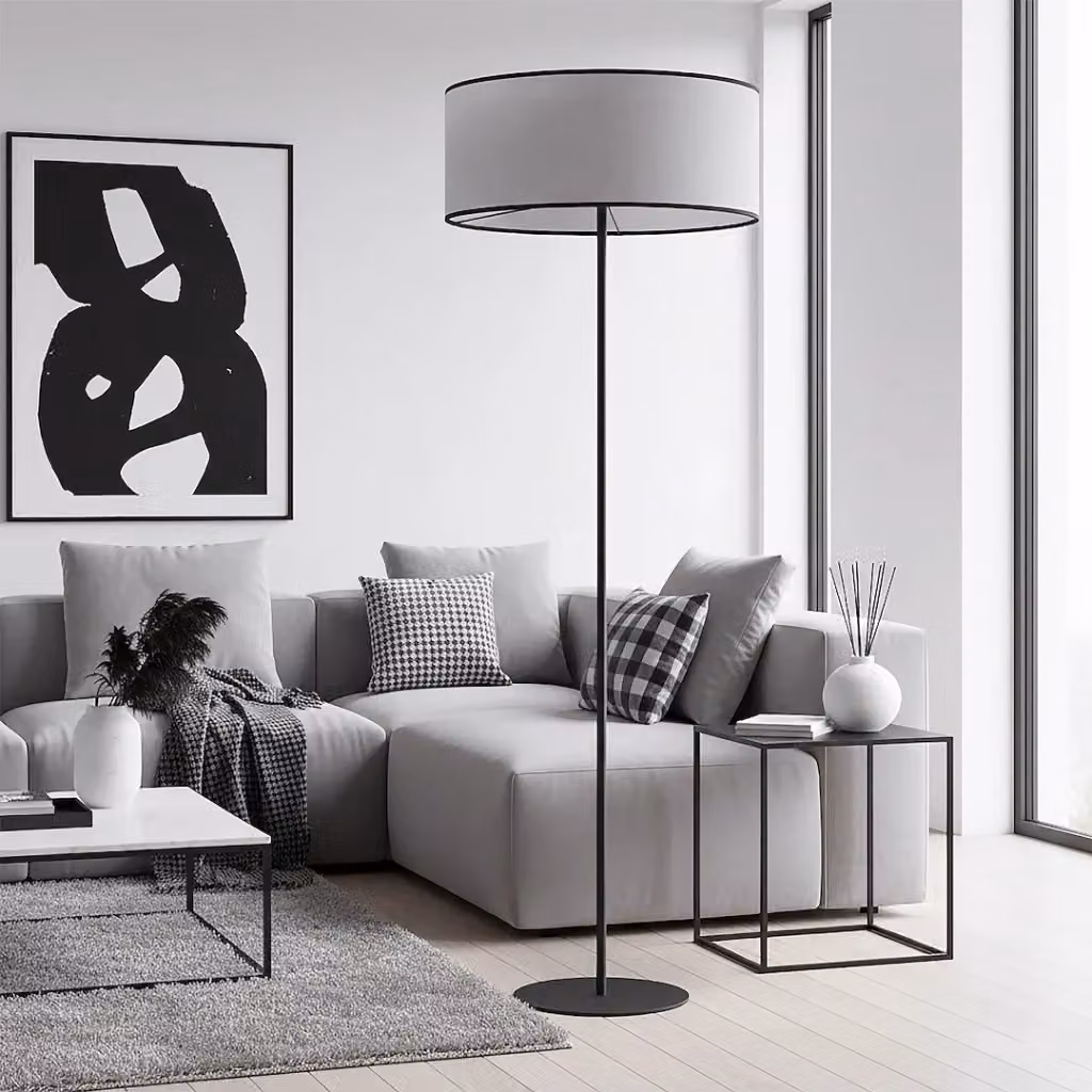 Lampada da terra classica ECO Emibig in metallo e tessuto, colore grigio e nero, con lampadina E27 sostituibile – 2