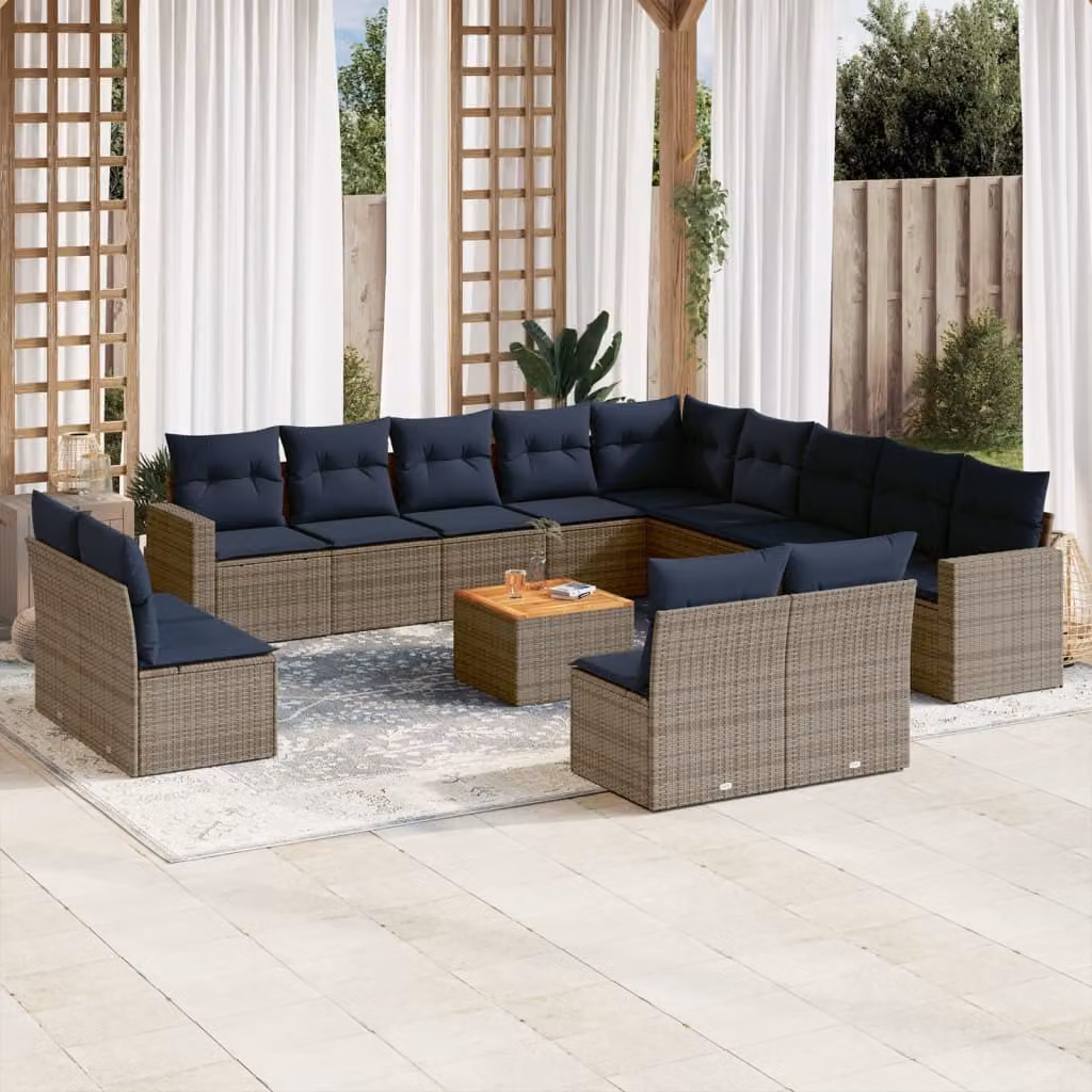 Maison Exclusive - Set Divani da Giardino 14pz con Cuscini in Polyrattan Grigio