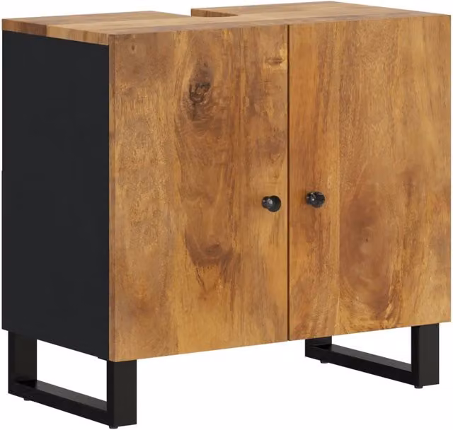 Mobile Lavabo Moderno Design In in Legno Massello di Mango Marrone L: 62 cm, P: 33 cm, H: 58 cm