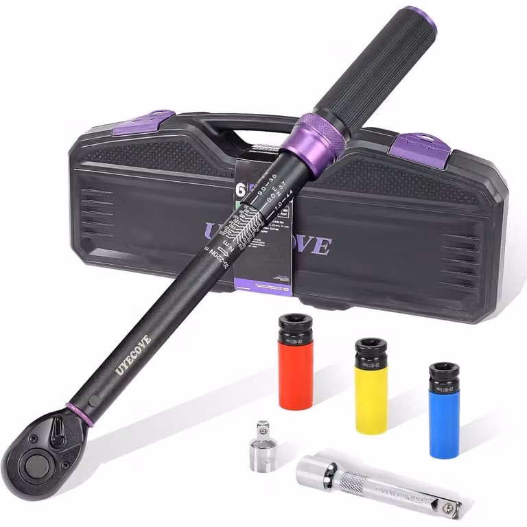 Set di chiavi dinamometriche da 1/2", 20-220 Nm, 6 pezzi, con prolunga e adattatore, colore viola