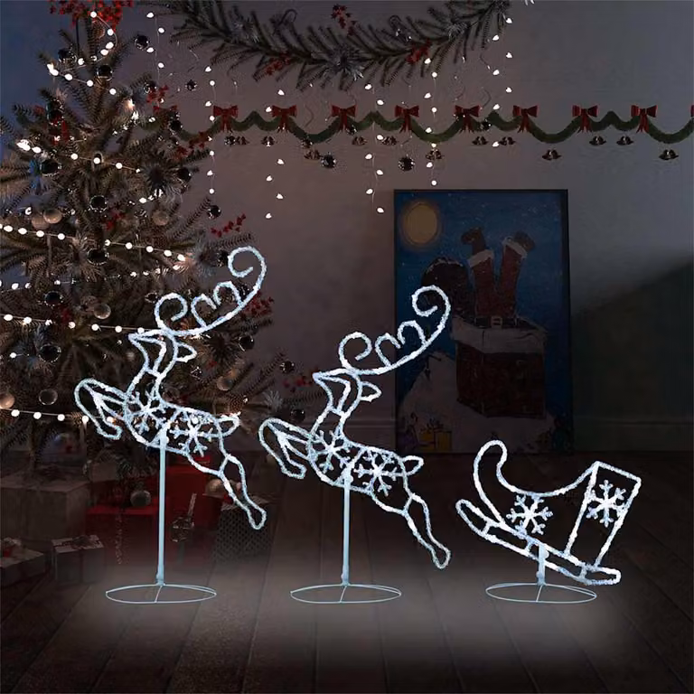 Decorazione Slitta con Renne vidaXL in Acrilico con LED Bianco Freddo L: 260 cm, P: 21 cm, H: 87 cm