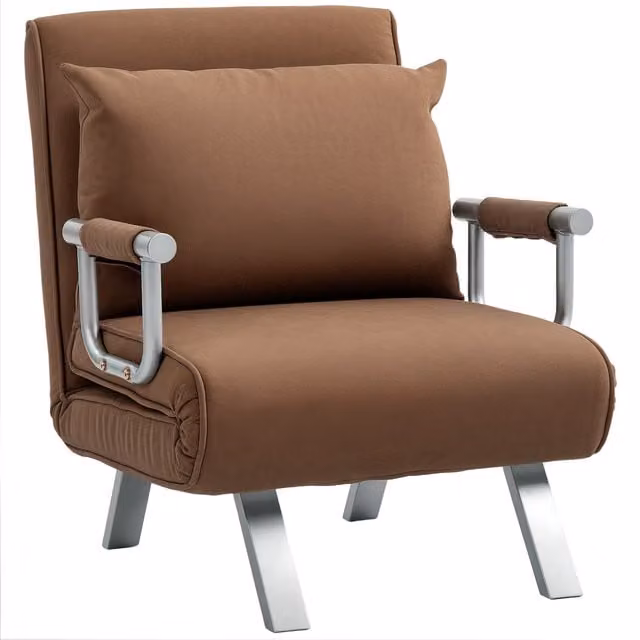 Poltrona Letto 2 in 1 HOMCOM con Schienale Regolabile e Cuscino, Colore Marrone, L: 65 cm, P: 69 cm, H: 80 cm