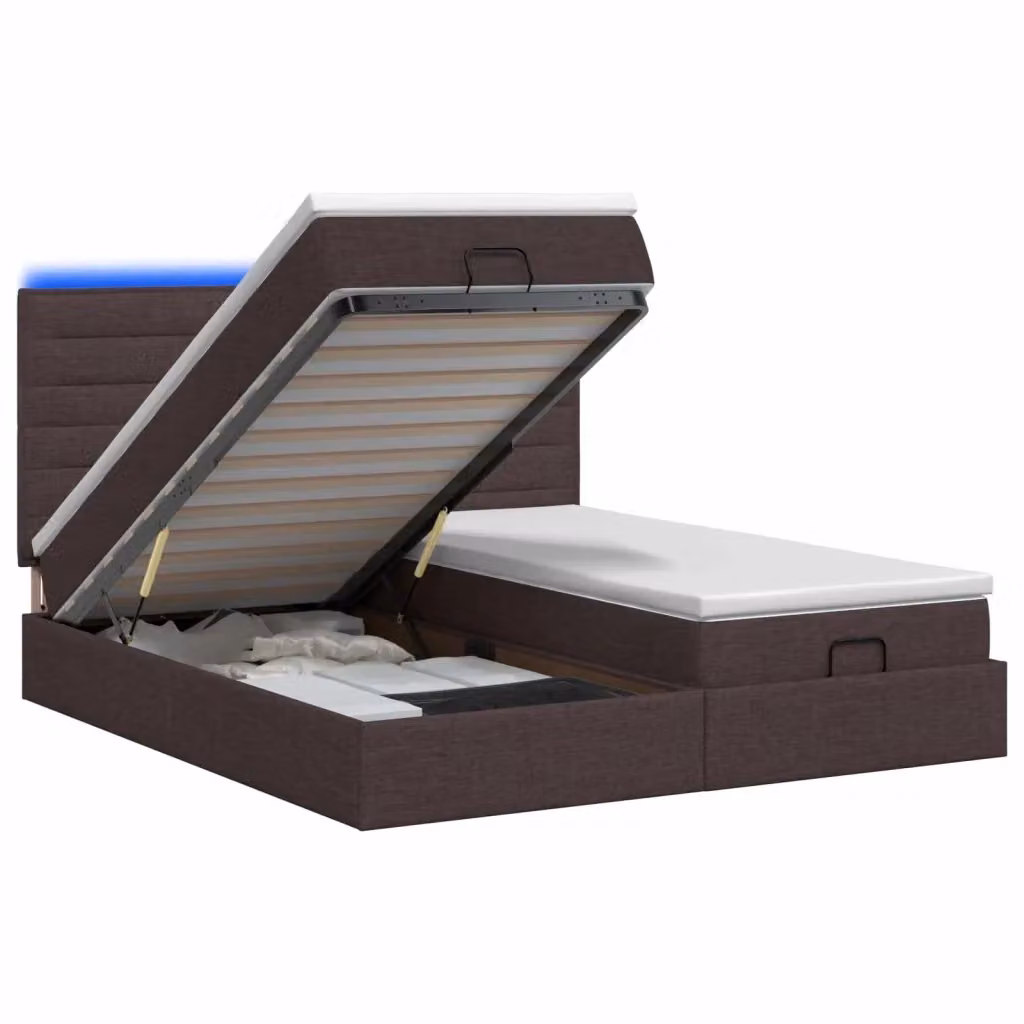 Letto Ottomano vidaXL con Materasso Ibrido, Illuminazione LED Sotto il Letto e Porte USB, Marrone e Bianco, L/P/H: 180 x 200 x 88 cm – 2