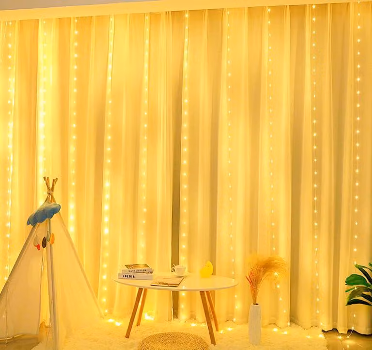 Tenda luminosa, dimensioni 3x2 metri, 200 LED, luce calda, alimentazione USB, ideale per finestre e decorazioni