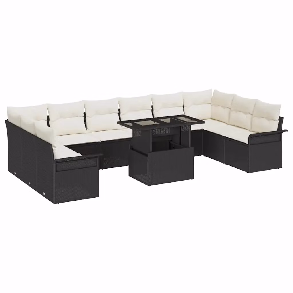 Set Divano da Giardino vidaXL 11 Pezzi a Forma di U in Rattan Nero con Cuscini e Tavolino da Esterno – 2