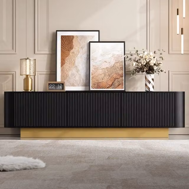 Mobile TV a 3 ante con ripiani e passacavi, per soggiorno, nero, 170 × 40.5 × 47 cm