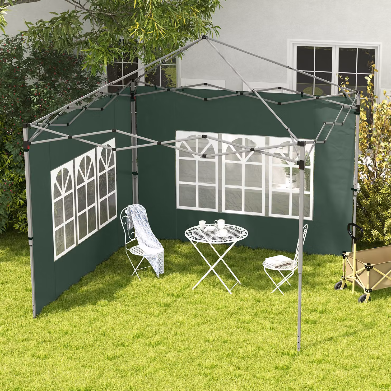Outsunny Set di 2 Pareti Laterali per Gazebo in Tessuto Oxford Verde con Finestra L: 295 cm, H: 195 cm – 2