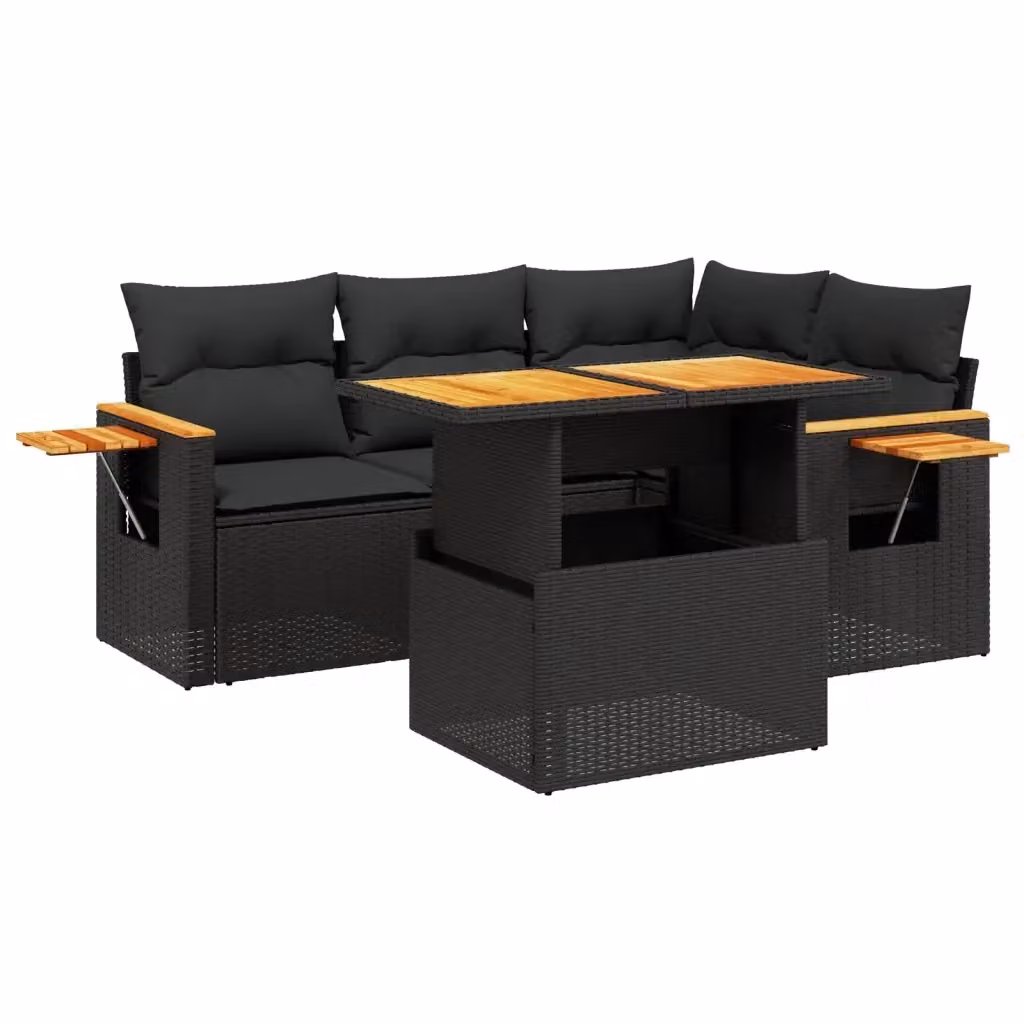Set di Divani da Giardino Moderno VIDAXL in Polyrattan Nero con Cuscini a Forma di L – 2