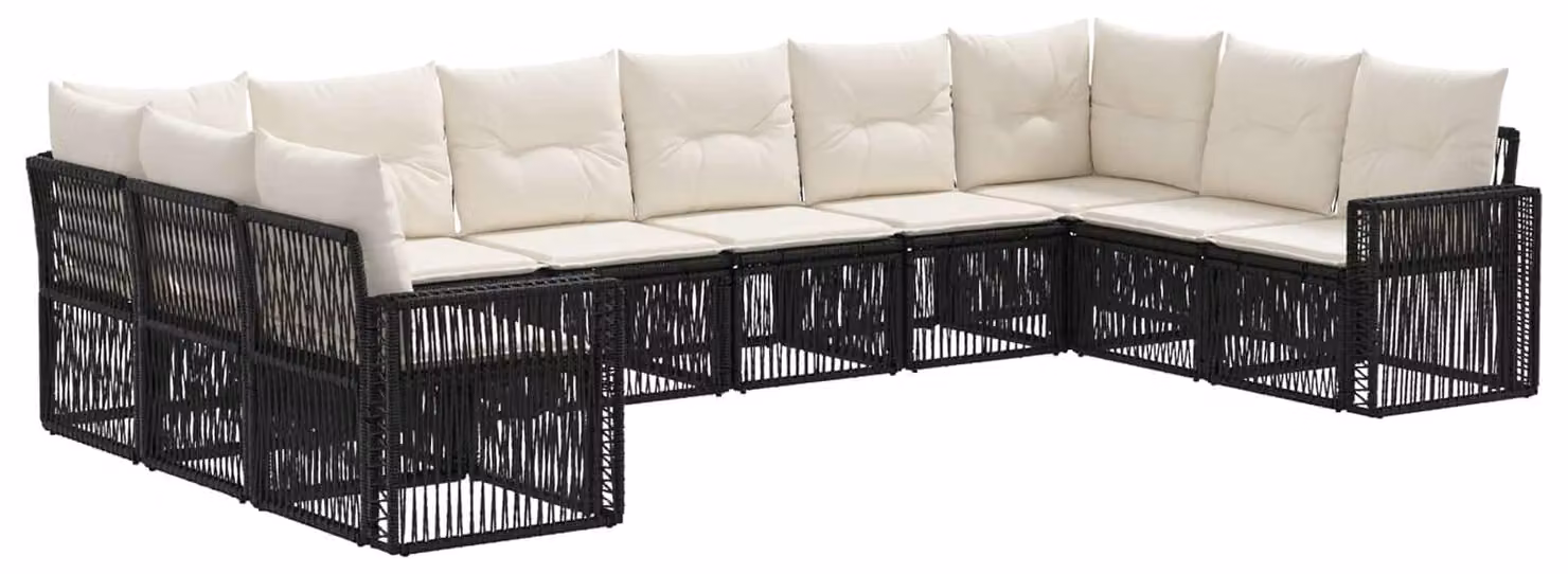 Set da giardino composto da 10 pezzi, in rattan sintetico nero e crema