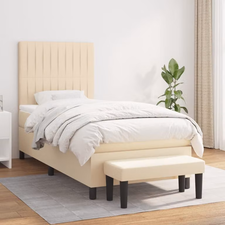 vidaXL Giroletto a Molle Ibrido con Materasso in Tessuto Beige e Bianco L/P/H: 200 x 90 x 128 cm