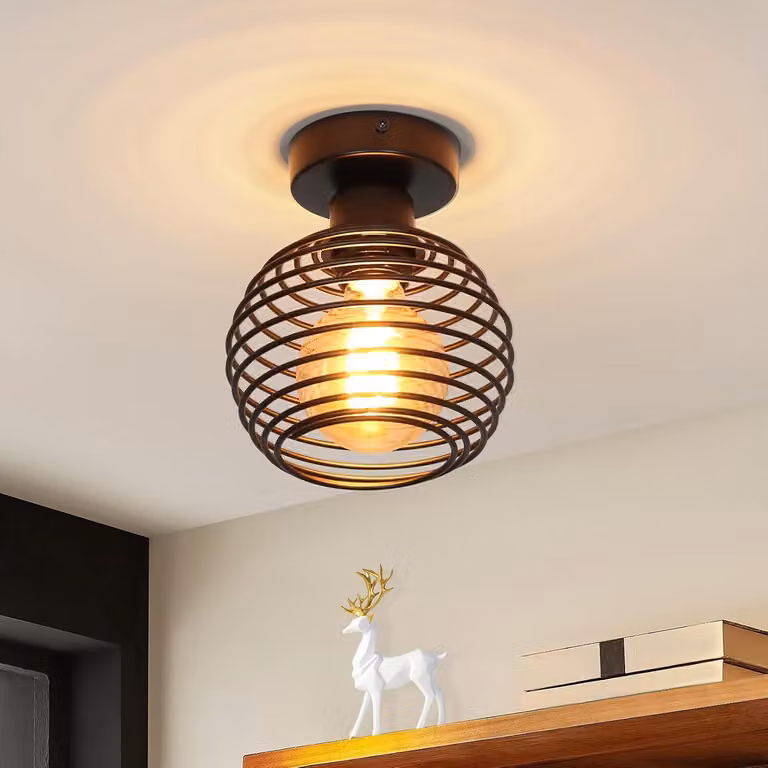 Lampada a soffitto ZMH, 1 luce, stile vintage, colore nero. Adatta per ingresso, scala, camera da letto, balcone e corridoio. Lampada da soffitto in metallo con attacco E27