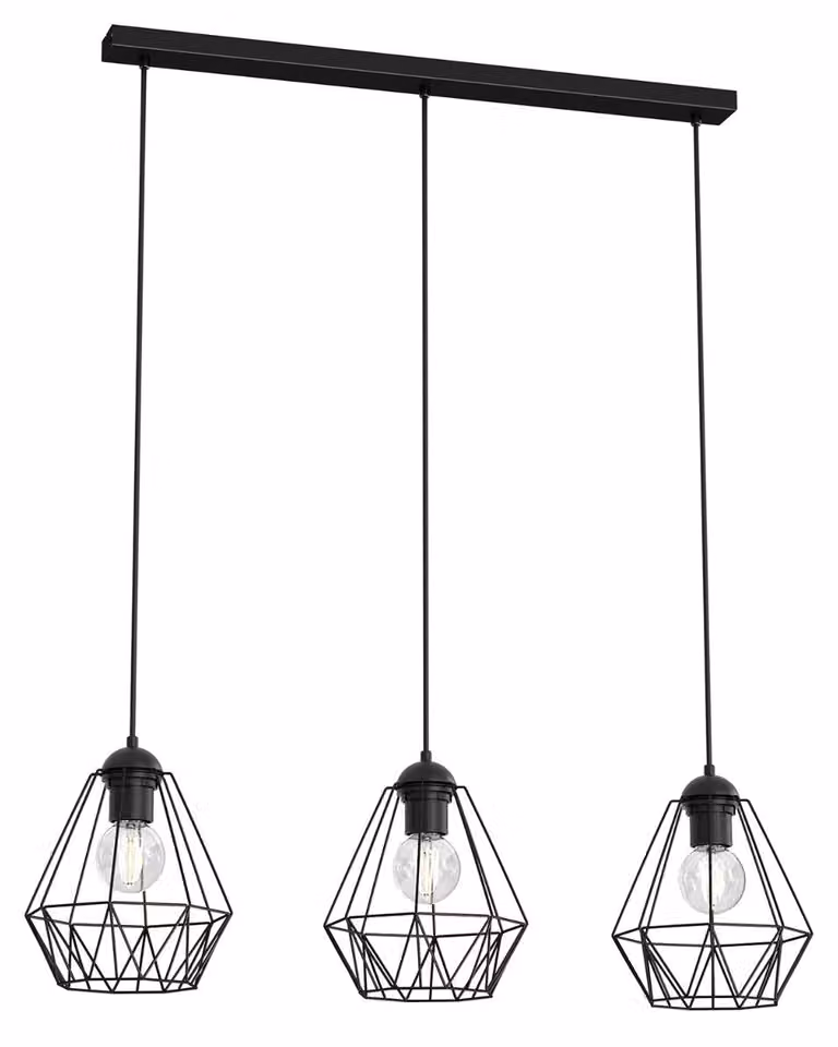 Lampada a sospensione Bergen, nero opaco, 3xE27x15W, metallo, dimensioni: 110x74x19 cm, IP20, Luminex