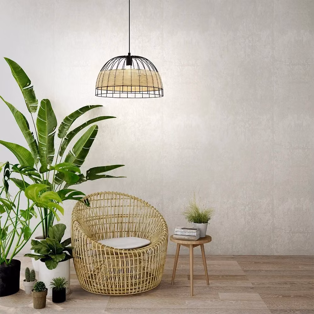 Lampadario a sospensione Eglo Anwick in metallo e rattan nero per cucina e soggiorno – 2