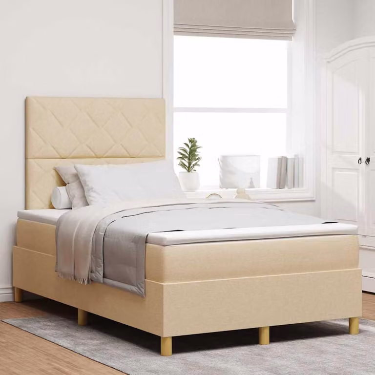 Maison Exclusive - Letto boxspring con testiera color crema 120 x 200 cm in tessuto