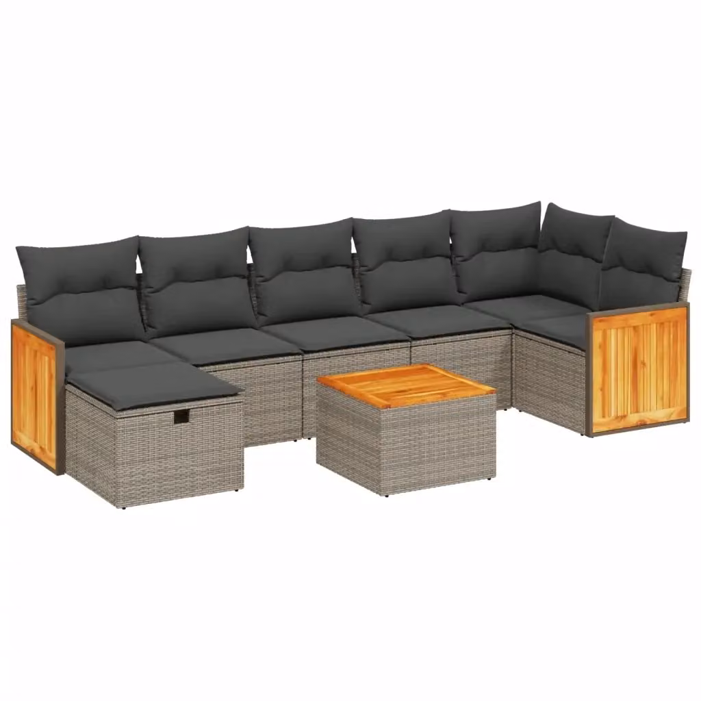 Set Divano da Giardino vidaXL 8 pz a Forma a L con Cuscini Grigio e Tavolino da Esterno in Polyrattan e Acciaio – 2