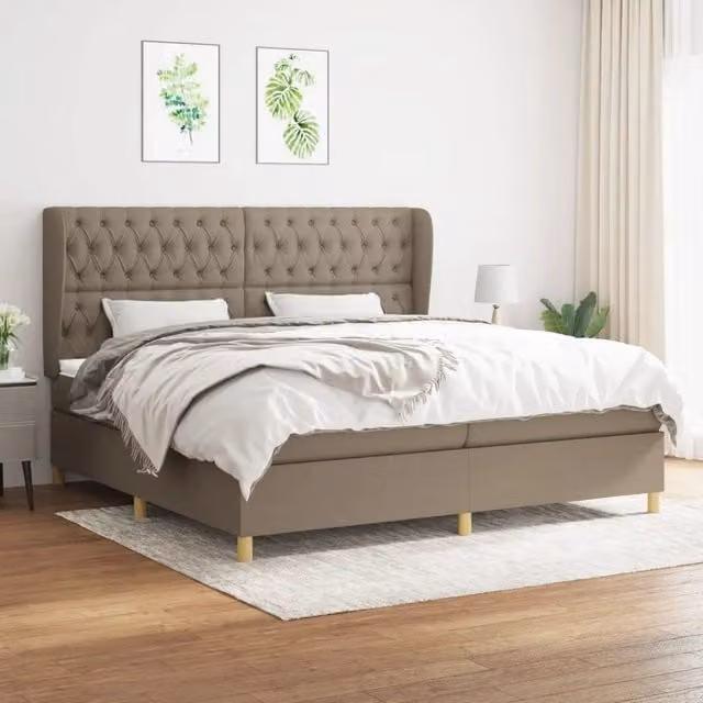 Letto Ibrido vidaXL con Giroletto a Molle e Materasso in Tessuto Beige e Bianco L/P/H: 203 x 203 x 128 cm – 1