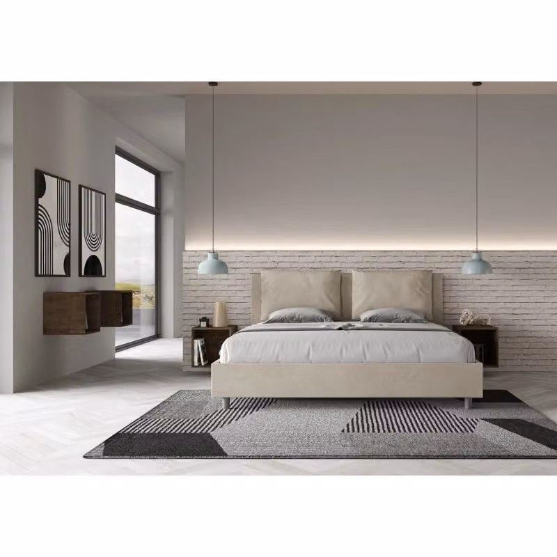 Letto matrimoniale imbottito Ityhome in microfibra color sabbia L: 170 cm, P: 222 cm, H: 110 cm – 2
