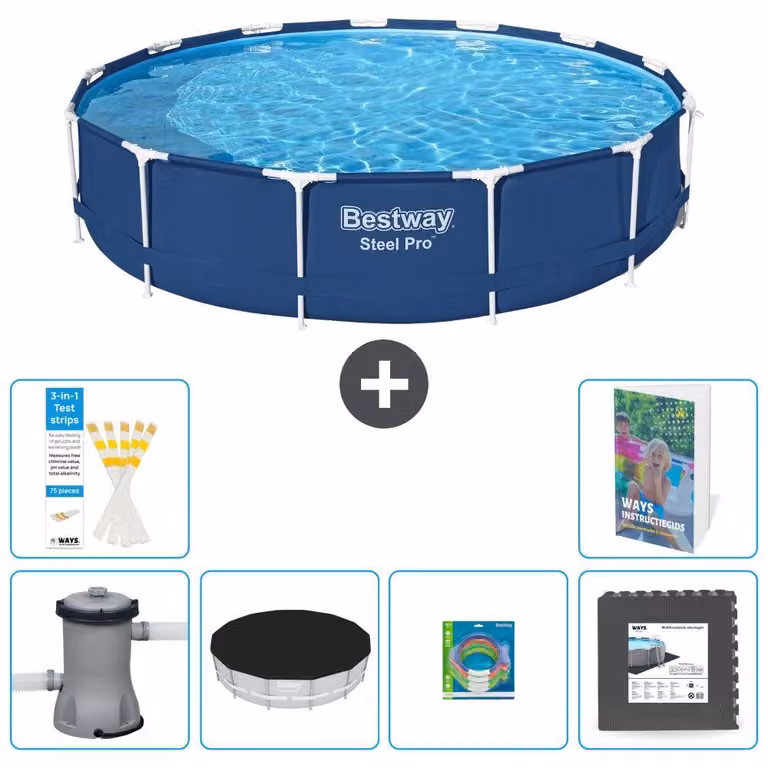 Piscina gonfiabile Bestway Steel Pro, rotonda, dimensioni 396x84 cm, composta da 5 parti, modello S317