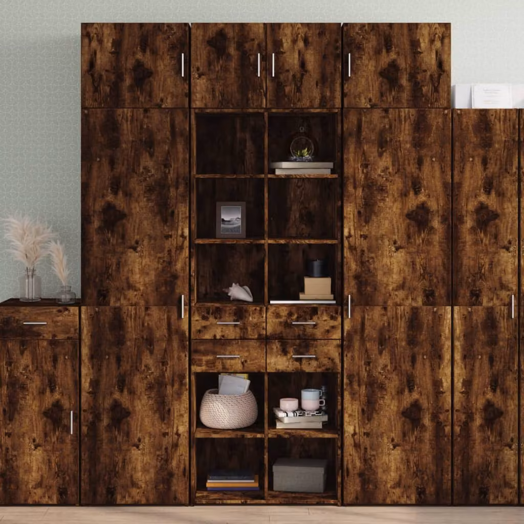 Credenza moderna vidaXL in legno Rovere Fumo con ante a battente e ripiani interni, L: 70 cm, P: 42,5 cm, H: 185 cm