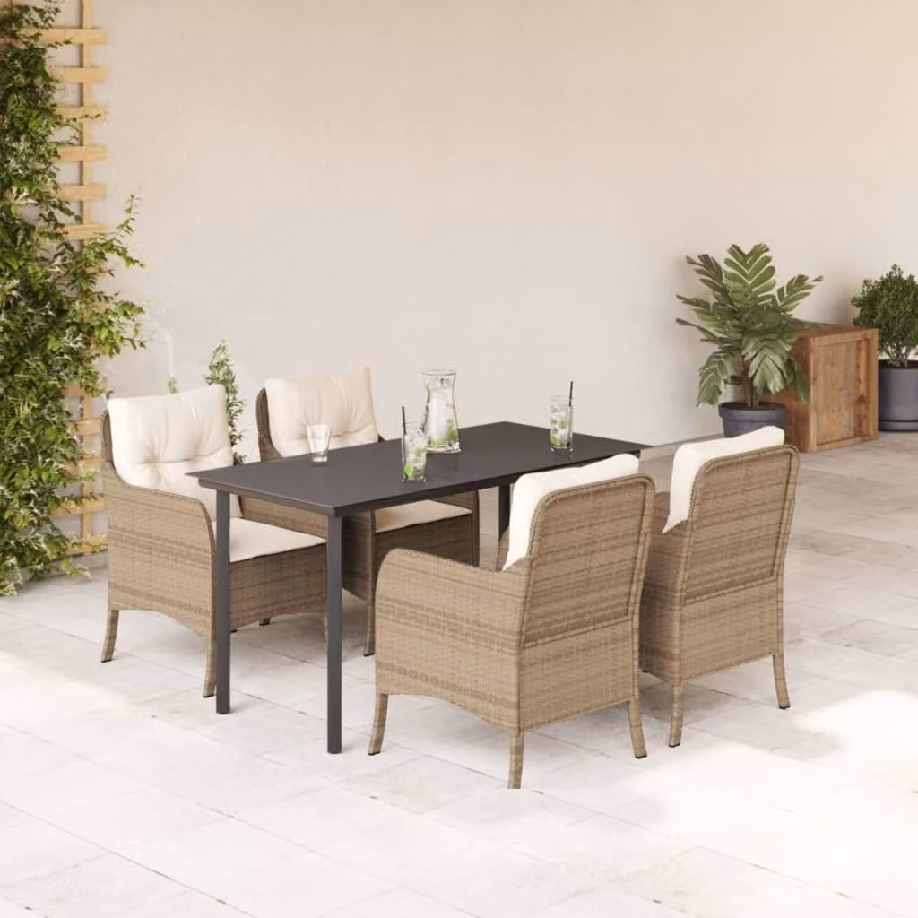 Maison Exclusive - Set da Pranzo da Giardino 5 pz con Cuscini Beige in Polyrattan