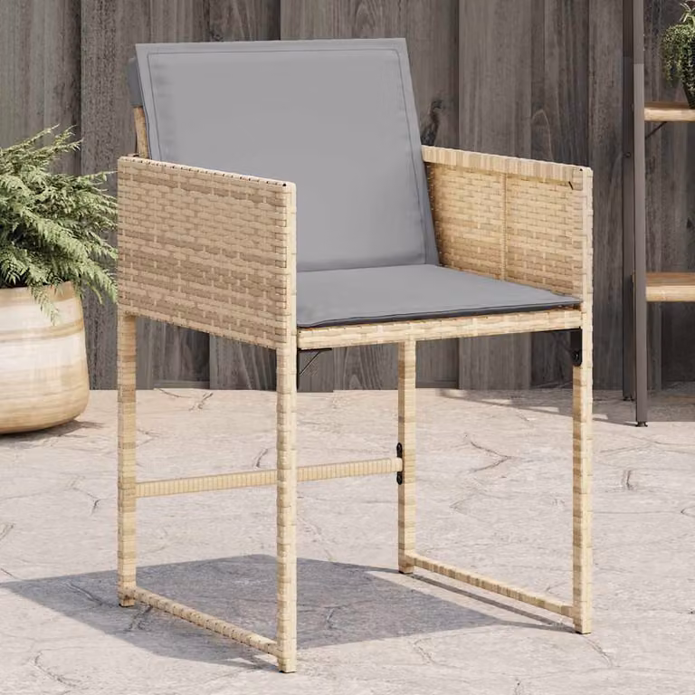 Set di 4 sedie da giardino vidaXL in polyrattan con cuscini beige e grigio e braccioli
