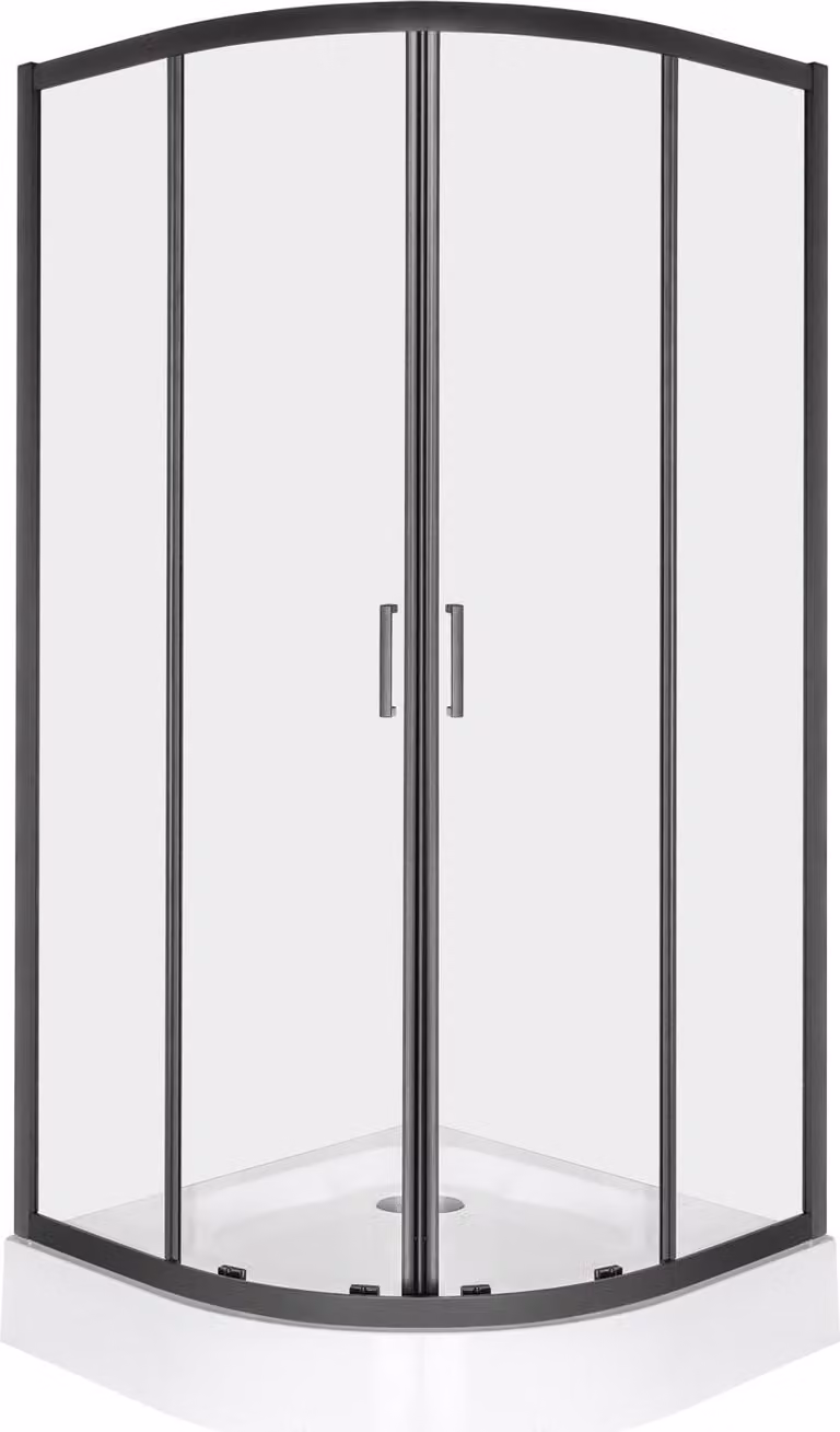 Kerra | Box doccia - 80x80 cm - Nero - Vetro trasparente - Forma semicircolare con piatto doccia piatto - ARUBA