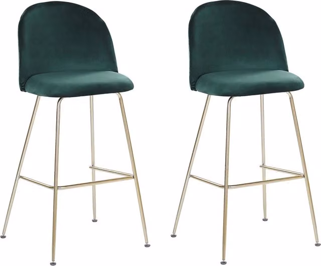 Set di 2 sedie da bar BELIANI in velluto verde con struttura in acciaio dorato per cucina e sala da pranzo