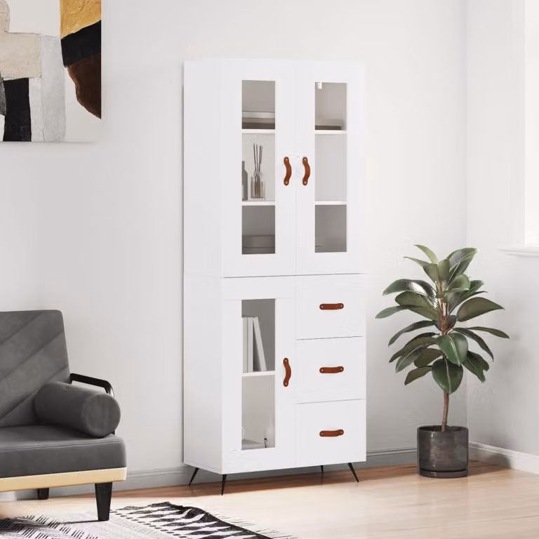 Credenza bianca vidaXL in stile rustico con ante in vetro e ripiani interni L: 69,5 cm, P: 34 cm, H: 180 cm