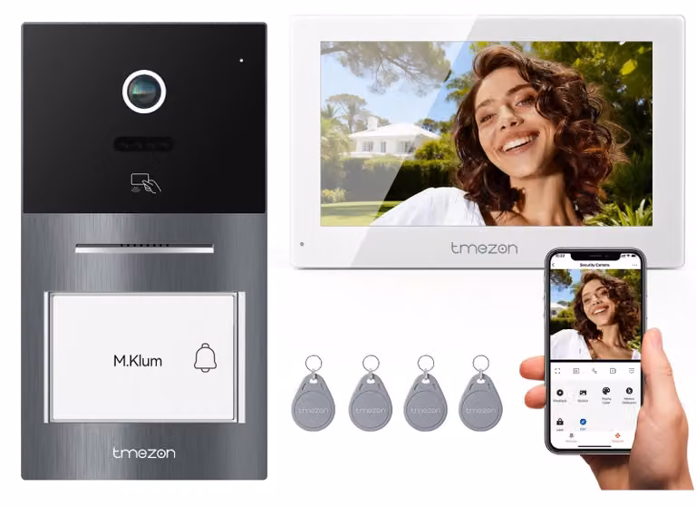 Videocitofono Wi-Fi - Schermo touchscreen da 7 pollici - Immagine HD 1080p - Installazione a 2 fili - Con custodia in metallo - Per 1 famiglia