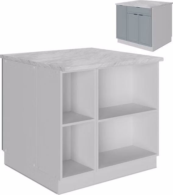 Isola cucina Fame-Line Blu-grigio chiaro/Bianco 90 cm con cassetto, senza piano di lavoro Vicco