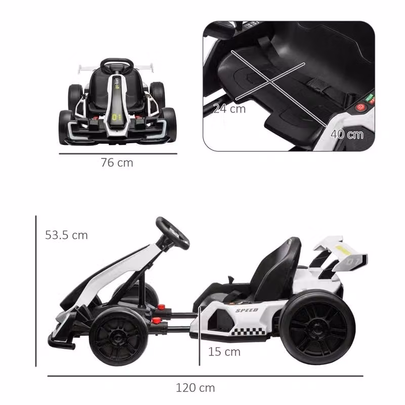 Go Kart Elettrico per Bambini 24V con Seggiolino Regolabile e Luci e Suoni, Bianco – 2